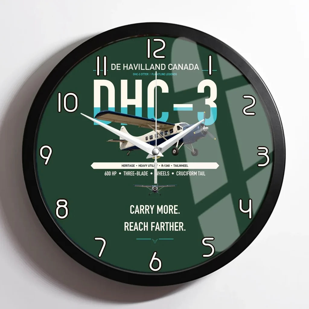DHC-3 Otter design on dark green framed wall clock