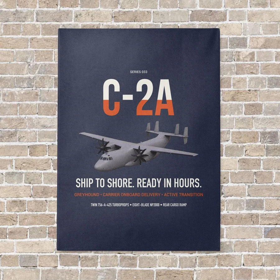 C-2A Greyhound vertical canvas print - no frame - navy blue background