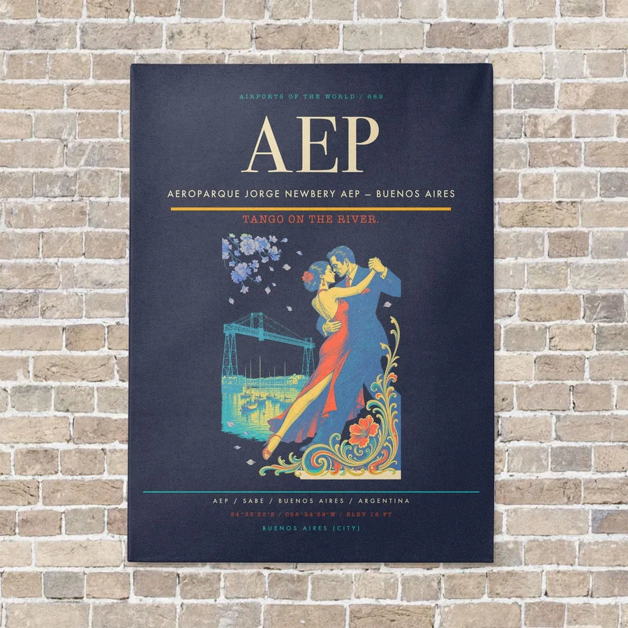 Aeroparque Jorge Newbery AEP — Buenos Aires vertical canvas print - no frame - navy blue background