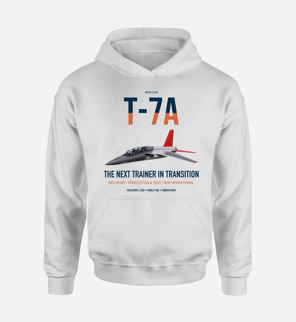 T-7A Red Hawk design on white double-side hoodie, single-side print