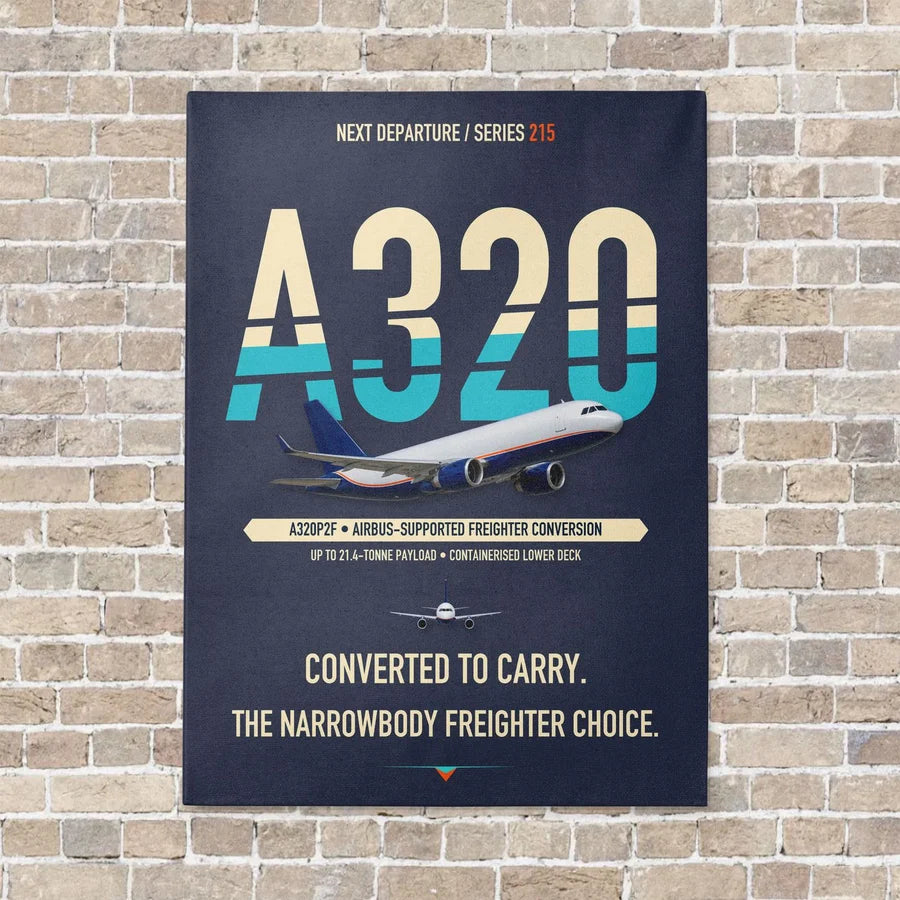 Airbus A320P2F vertical canvas print - no frame - navy blue background