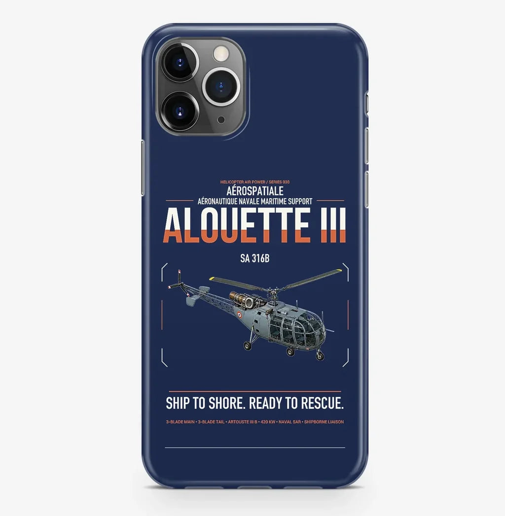 Aérospatiale SA 316B Alouette III design on navy blue magsafe iphone case, for iPhone Pro Max