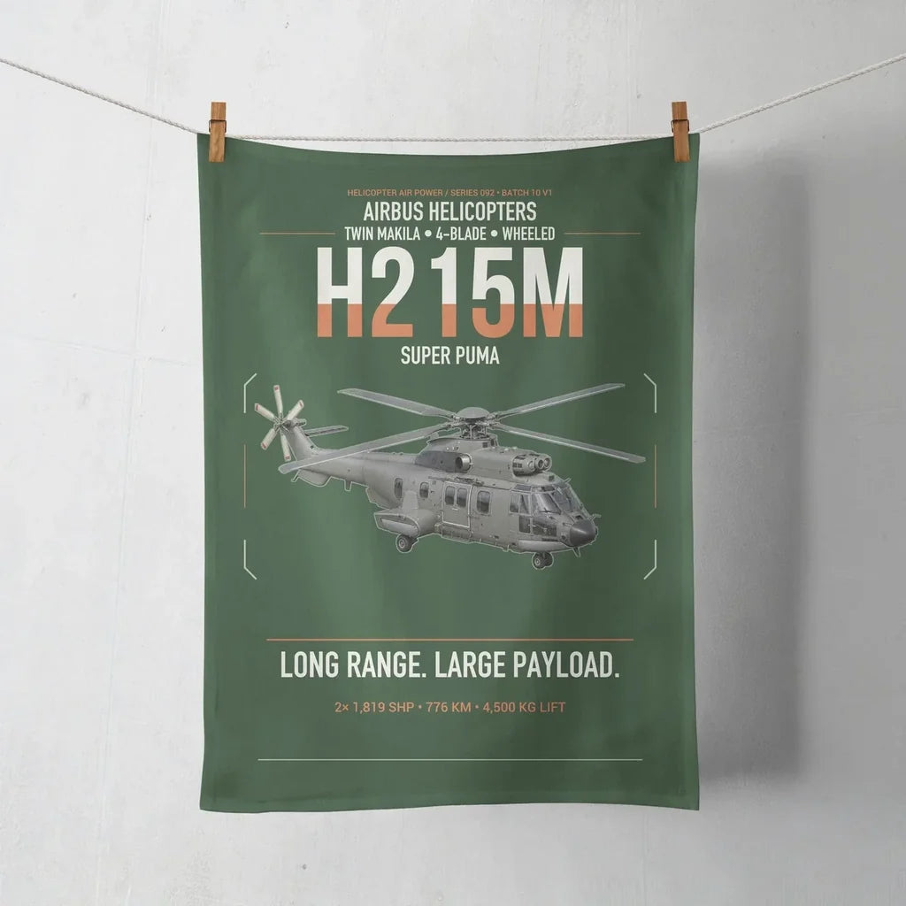 Airbus H215M design on dark green towel