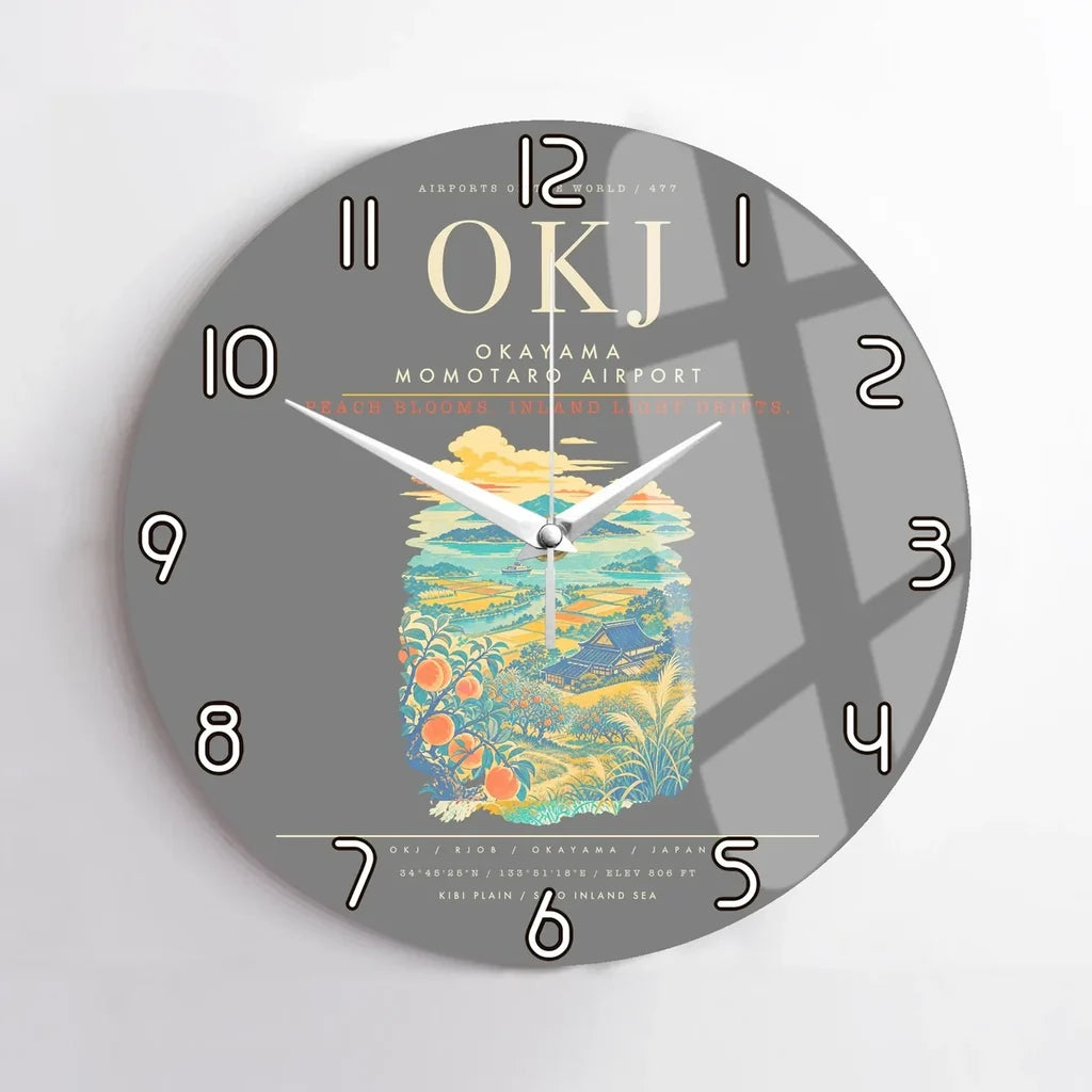 Okayama Momotaro Airport OKJ Wall-Clock No-Frame - Gray