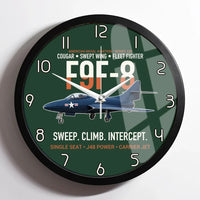 Thumbnail for F9F-8 Cougar Swept Wing Carrier Fighter design on dark green framed wall clock