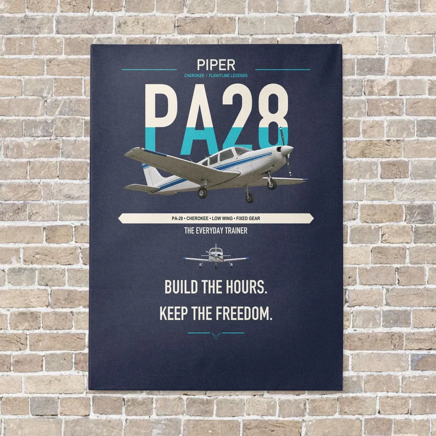 Piper PA-28 Cherokee vertical canvas print - no frame - navy blue background