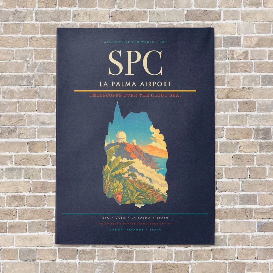 La Palma Airport SPC vertical canvas print - no frame - navy blue background