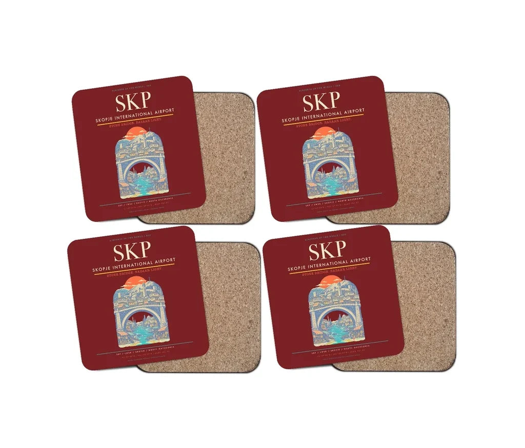 Skopje International Airport SKP Coaster 4-Pieces-Set - Dark Red