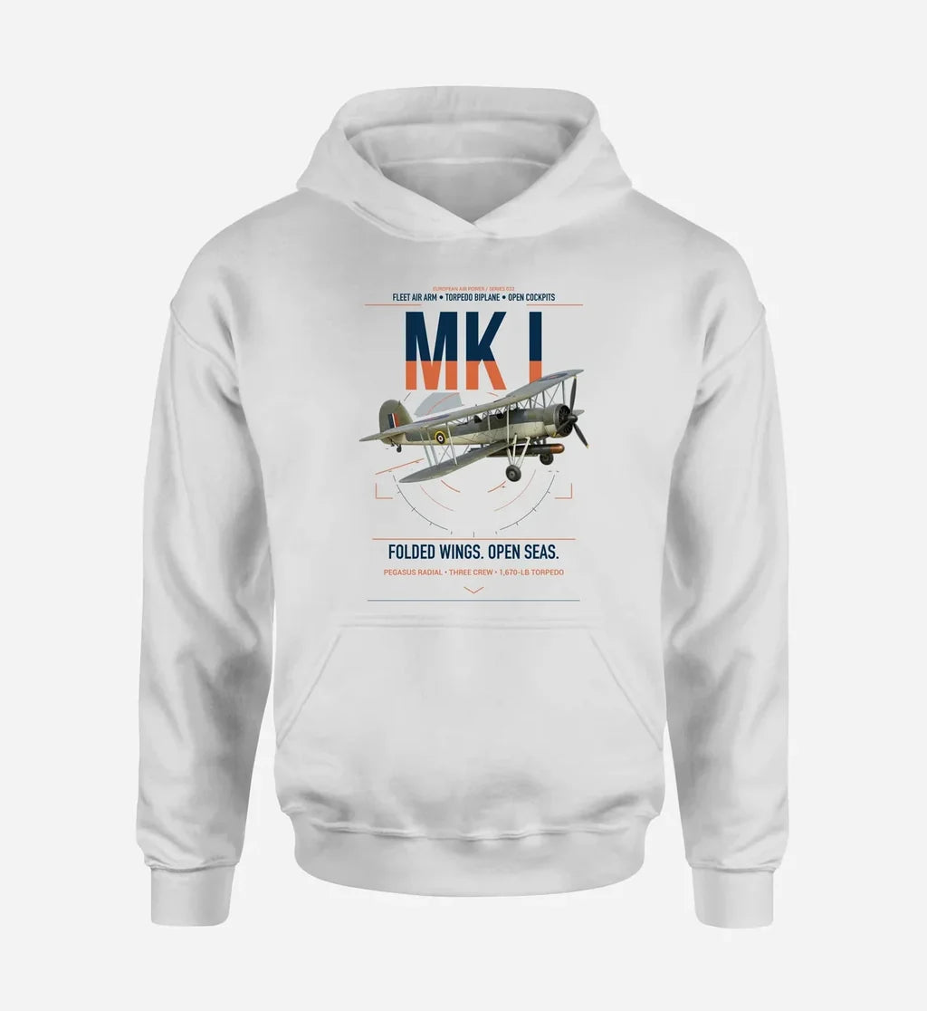 Fairey Swordfish Mk I design on white double-side hoodie, single-side print