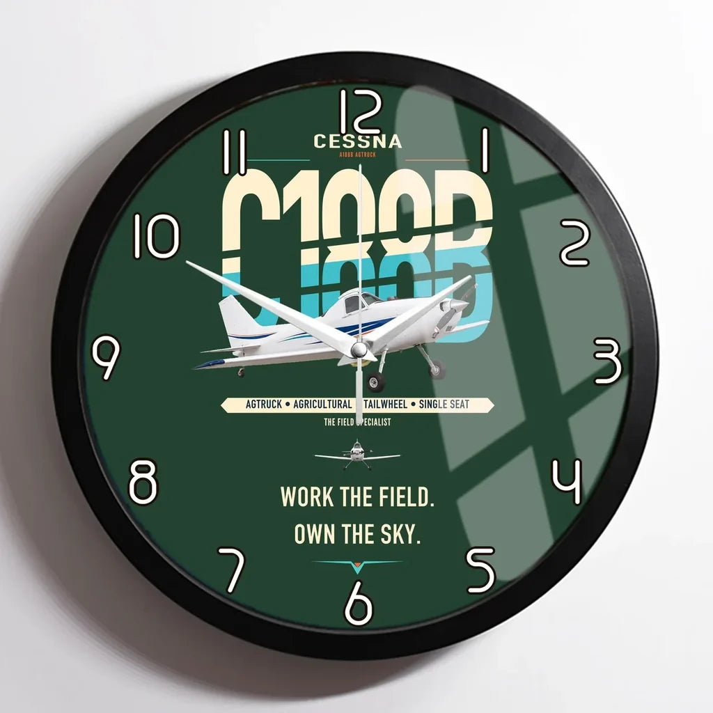 Cessna A188B AgTruck design on dark green framed wall clock