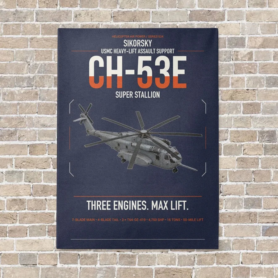 Sikorsky CH-53E Super Stallion vertical canvas print - no frame - navy blue background