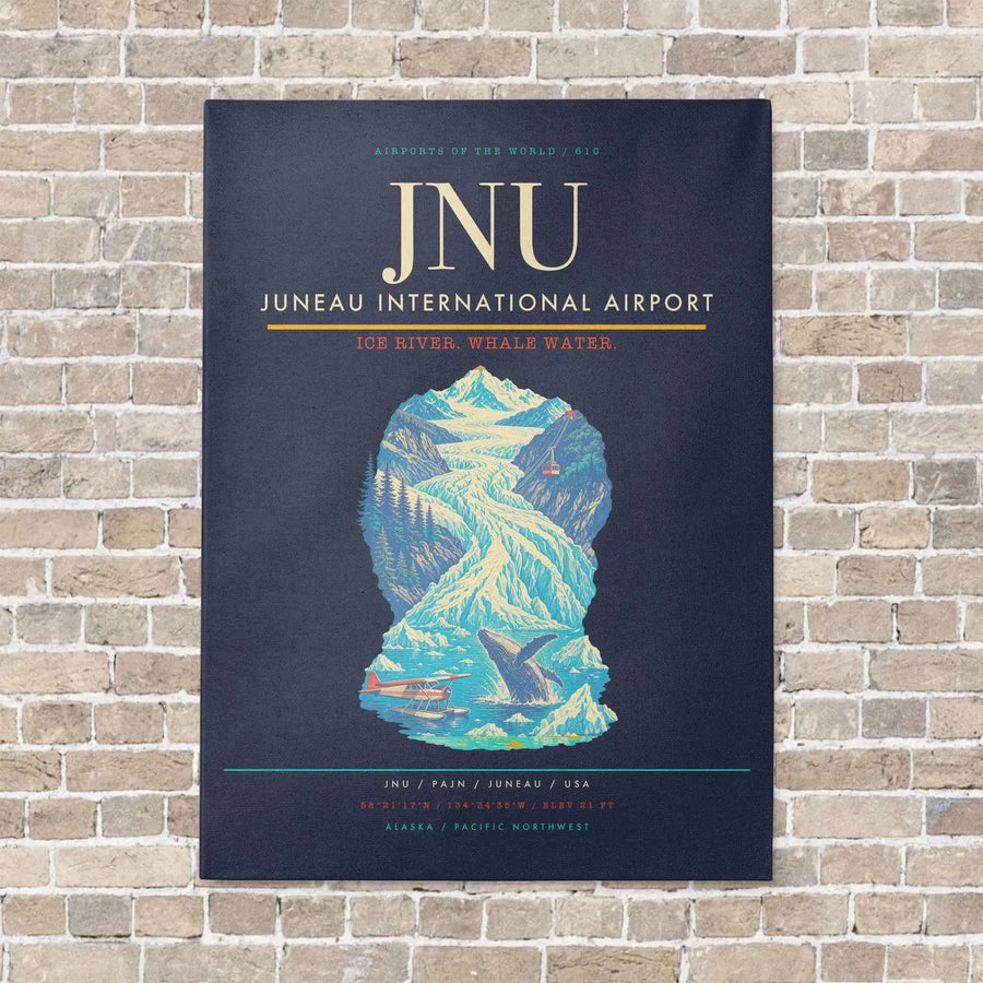 Juneau International Airport JNU vertical canvas print - no frame - navy blue background