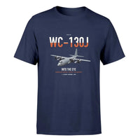 Thumbnail for WC-130J Hurricane Hunter design on navy blue double-side t-shirt, single-side print