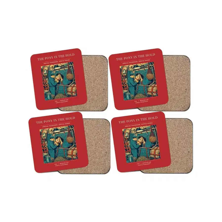 The Pony In The Hold - Designed Coasters design on red 4-pieces-set