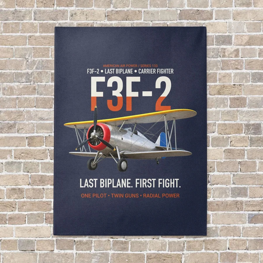 F3F-2 Last Biplane First Fight vertical canvas print - no frame - navy blue background