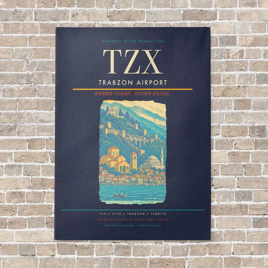 Trabzon Airport TZX vertical canvas print - no frame - navy blue background