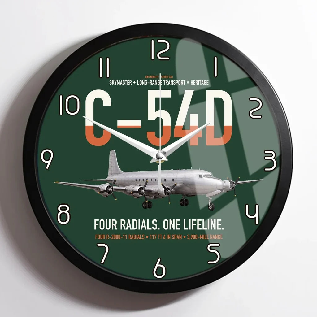 C-54D Skymaster design on dark green framed wall clock