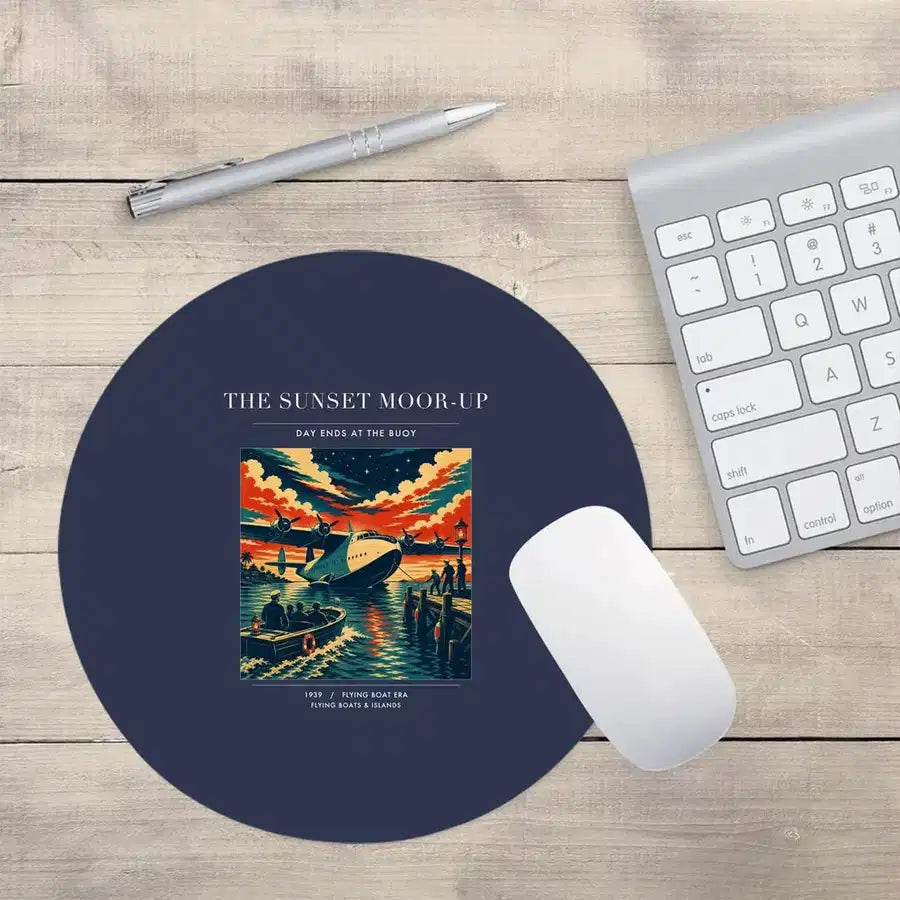 VINTAGE G4277 - The Sunset Moor-Up - Designed Mouse Pads design on navyblue round
