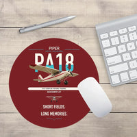 Thumbnail for Piper PA-18 Super Cub design on dark red round mouse pad