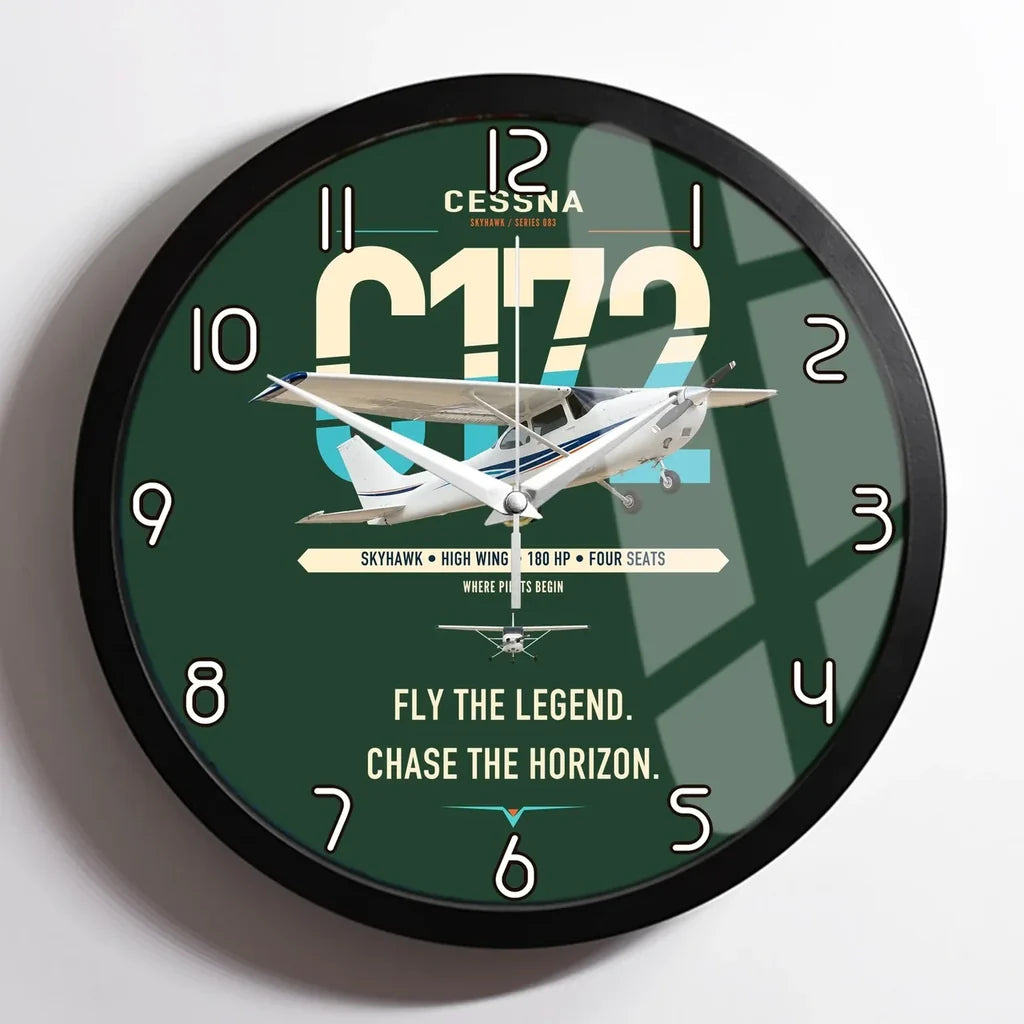 Cessna 172 Skyhawk design on dark green framed wall clock