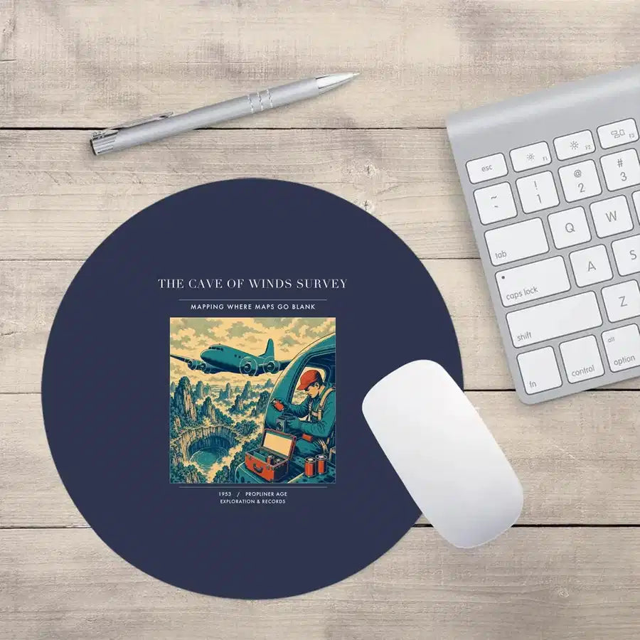 VINTAGE G4293 - The Cave Of Winds Survey - Designed Mouse Pads design on navyblue round