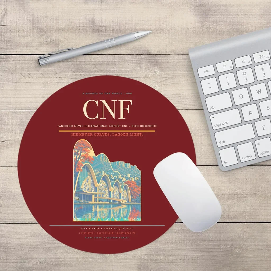 Tancredo Neves International Airport (CNF) design on dark red round mouse pad
