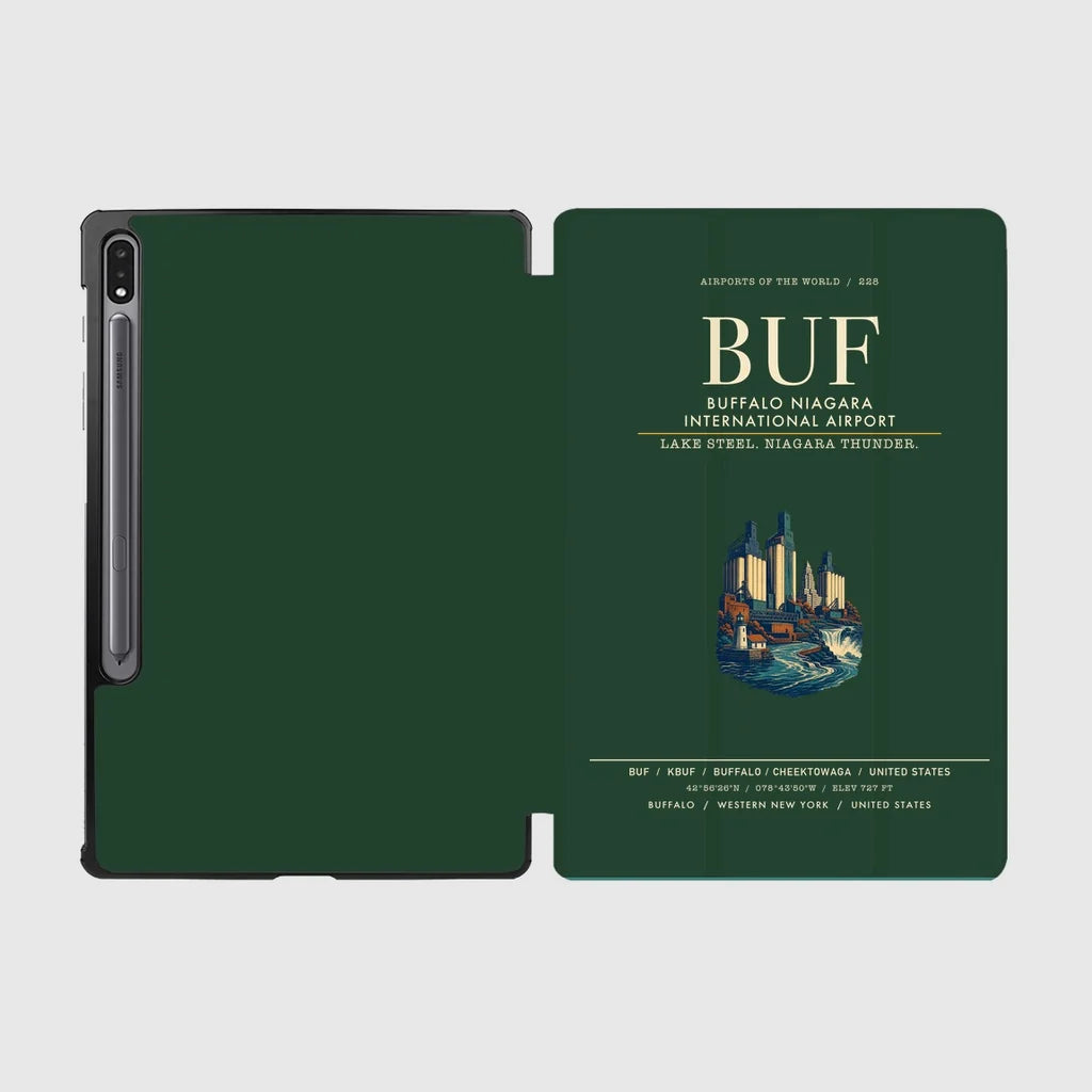 Buffalo Niagara International Airport (BUF) design on dark green samsung tablet tablet case