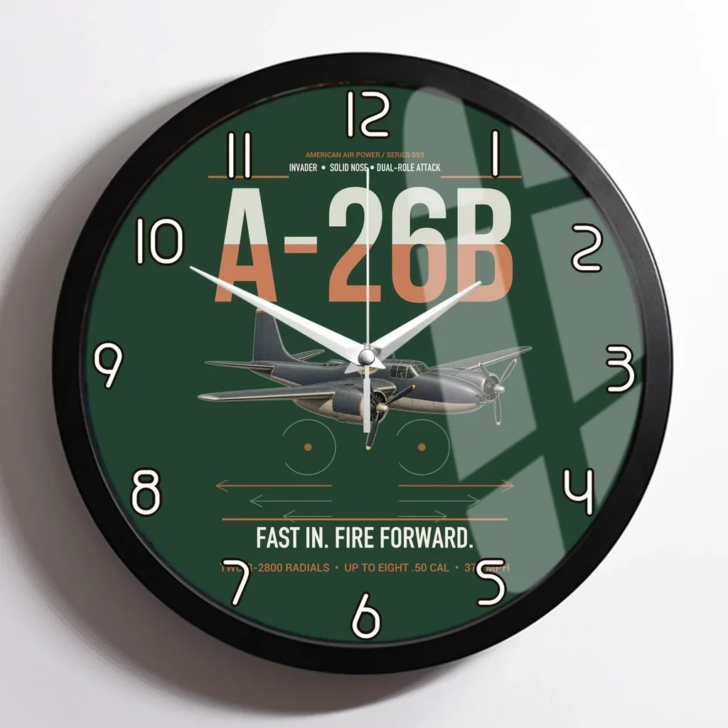 A-26B Invader design on dark green framed wall clock
