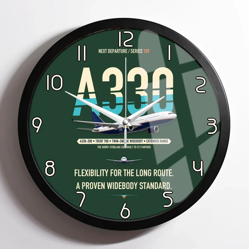 Airbus A330-200 design on dark green framed wall clock