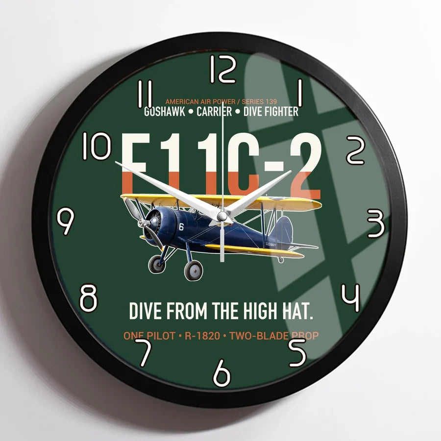 F11C-2 Goshawk Dive from the High Hat design on dark green framed wall clock
