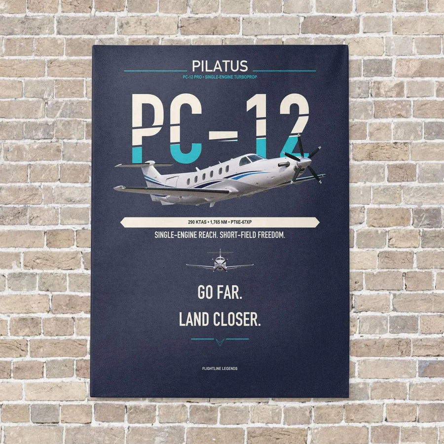 Pilatus PC-12 PRO vertical canvas print - no frame - navy blue background