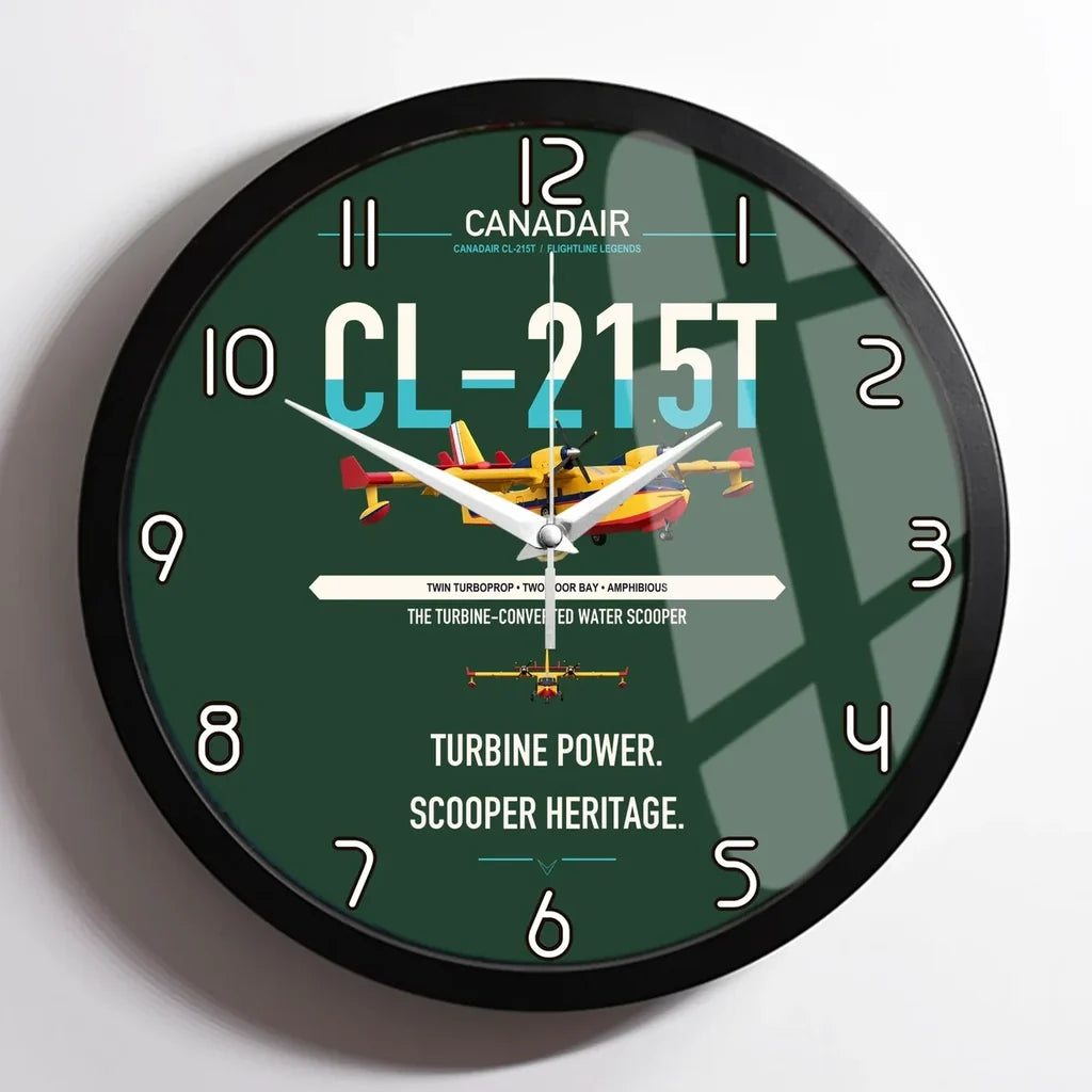 Canadair CL-215T design on dark green framed wall clock
