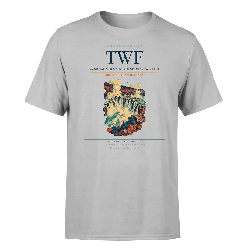 Magic Valley Regional Airport (TWF) T-Shirt single-side front print in Light Gray | magic-valley-regional-airport-twf-double-side-t-shirt