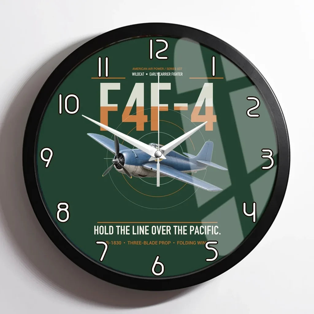 F4F-4 Wildcat design on dark green framed wall clock