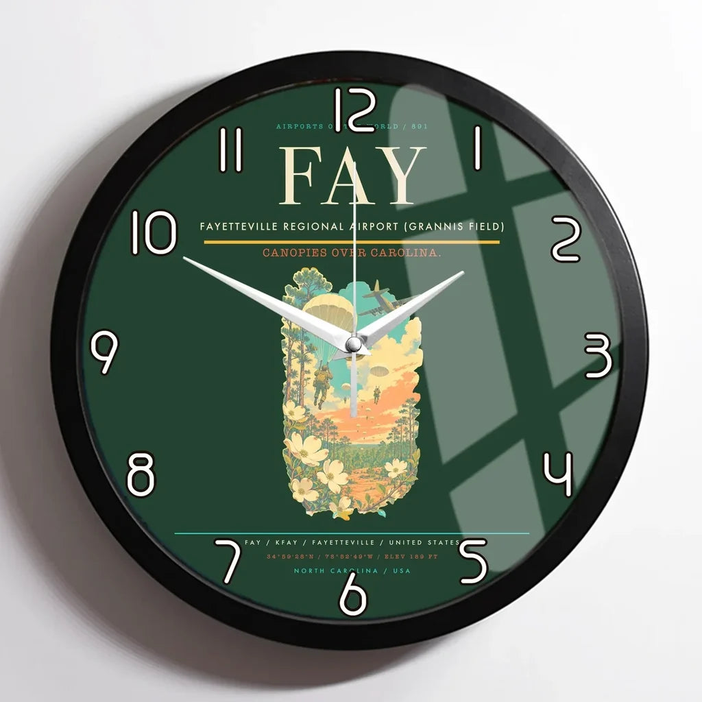 Fayetteville Regional Airport (Grannis Field) (FAY) design on dark green framed wall clock