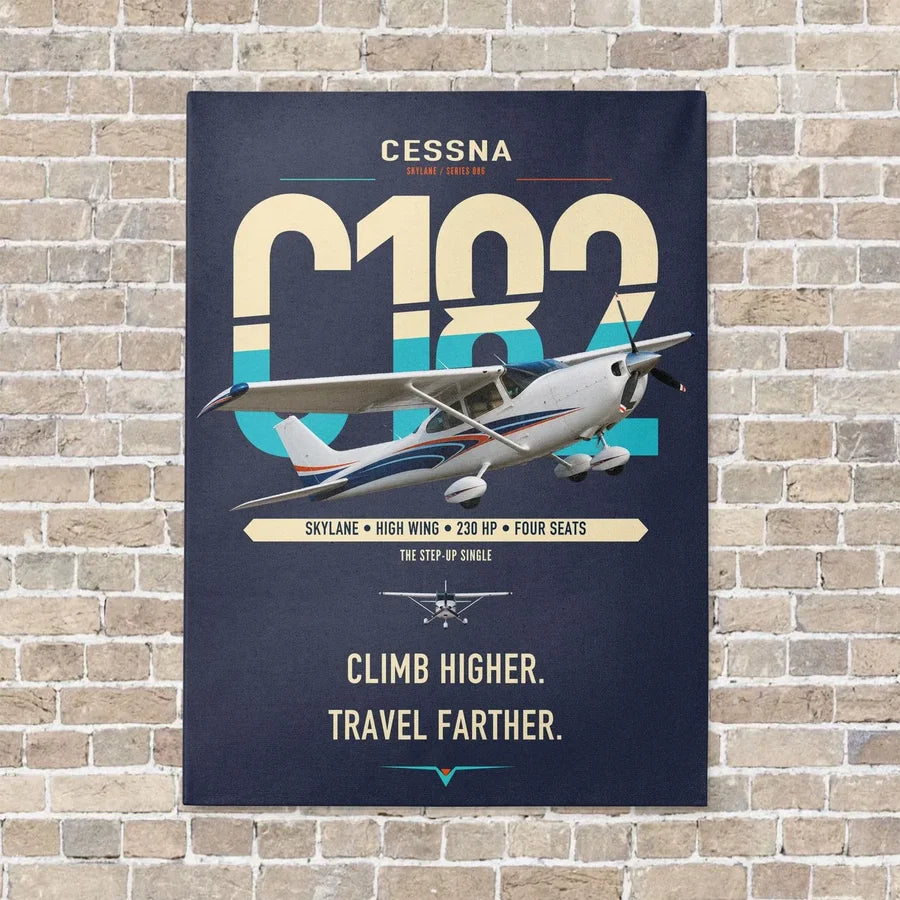 Cessna 182 Skylane vertical canvas print - no frame - navy blue background