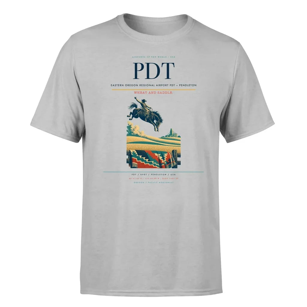 Eastern Oregon Regional Airport (PDT) T-Shirt single-side front print in Light Gray | eastern-oregon-regional-airport-pdt-double-side-t-shirt