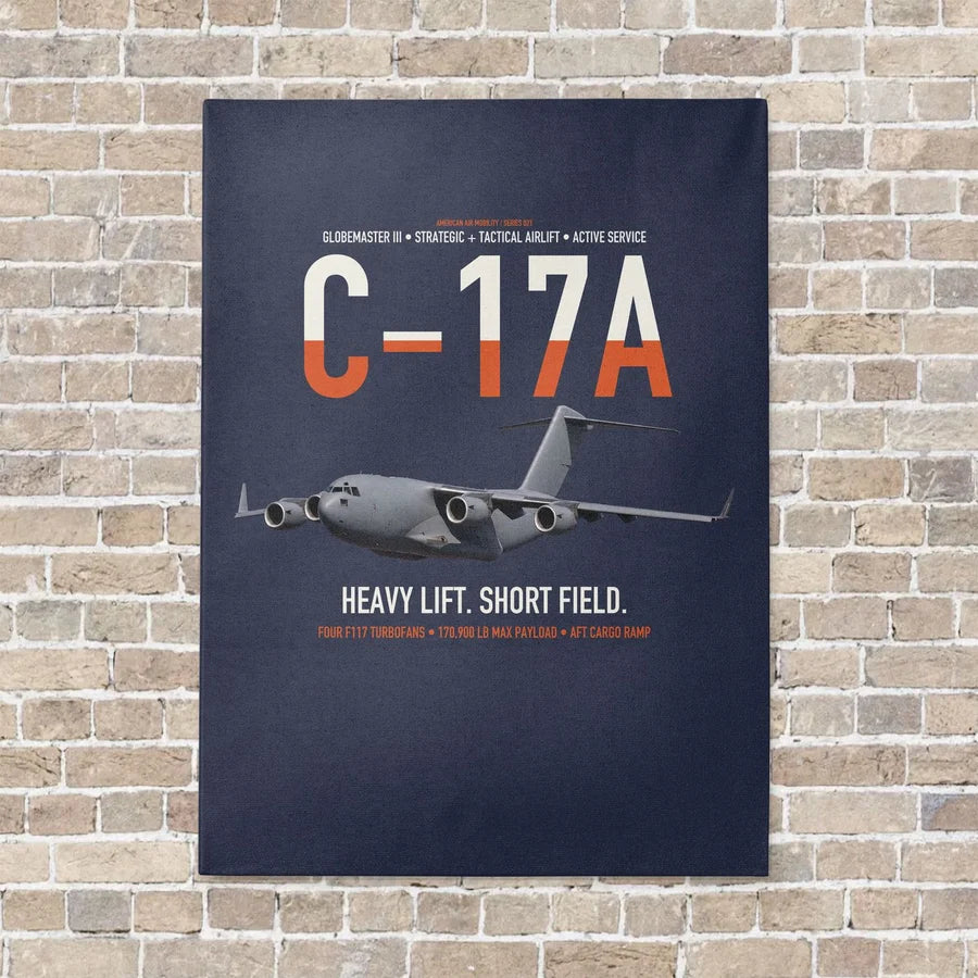 C-17A Globemaster III vertical canvas print - no frame - navy blue background
