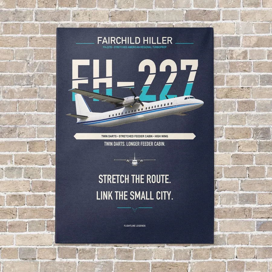 Fairchild Hiller FH-227B vertical canvas print - no frame - navy blue background