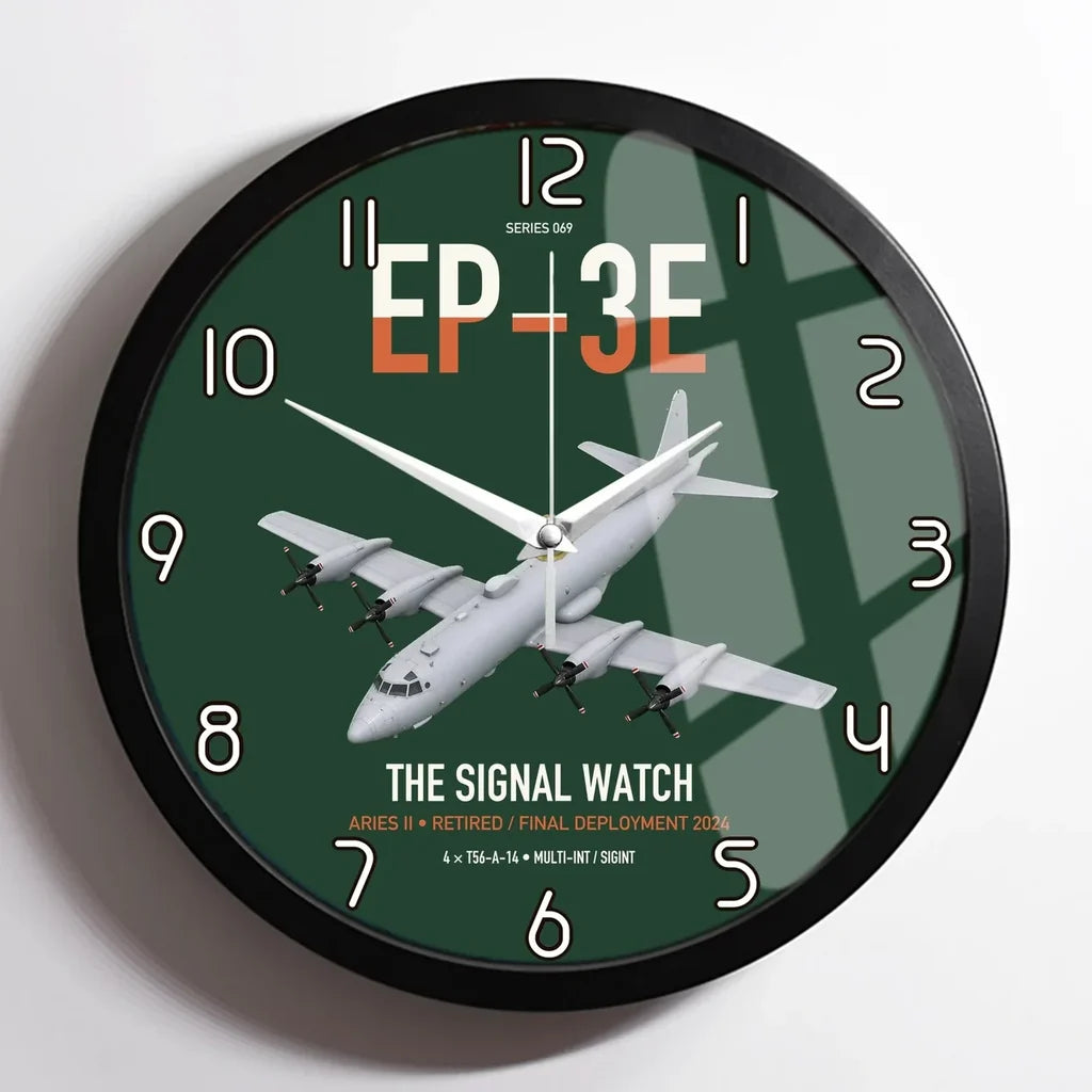 EP-3E ARIES II design on dark green framed wall clock