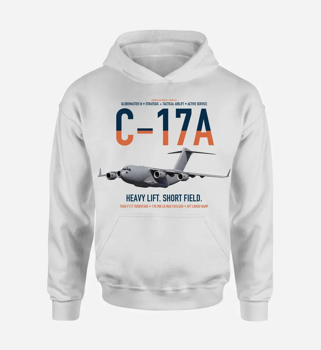 C-17A Globemaster III design on white double-side hoodie, single-side print