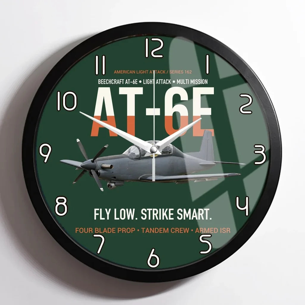 AT-6E Wolverine Light Attack design on dark green framed wall clock