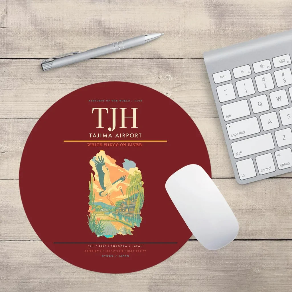 Tajima Airport (TJH) design on dark red round mouse pad