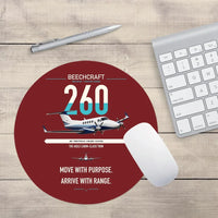 Thumbnail for Beechcraft King Air 260 design on dark red round mouse pad