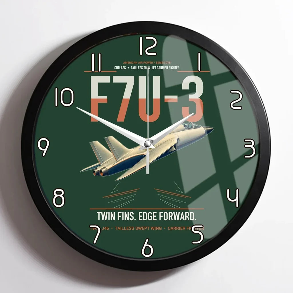 F7U-3 Cutlass design on dark green framed wall clock