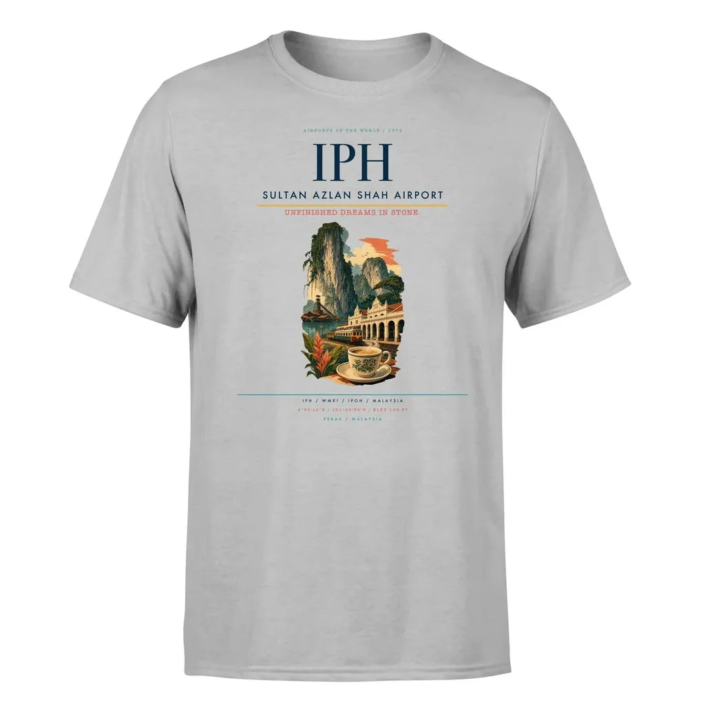 Sultan Azlan Shah Airport (IPH) T-Shirt single-side front print in Light Gray | sultan-azlan-shah-airport-iph-double-side-t-shirt