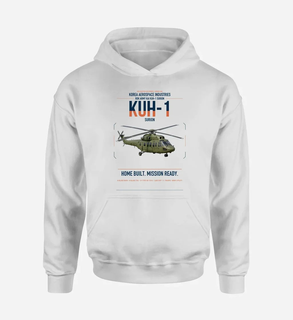 Korea Aerospace Industries KUH-1 Surion design on white double-side hoodie, single-side print
