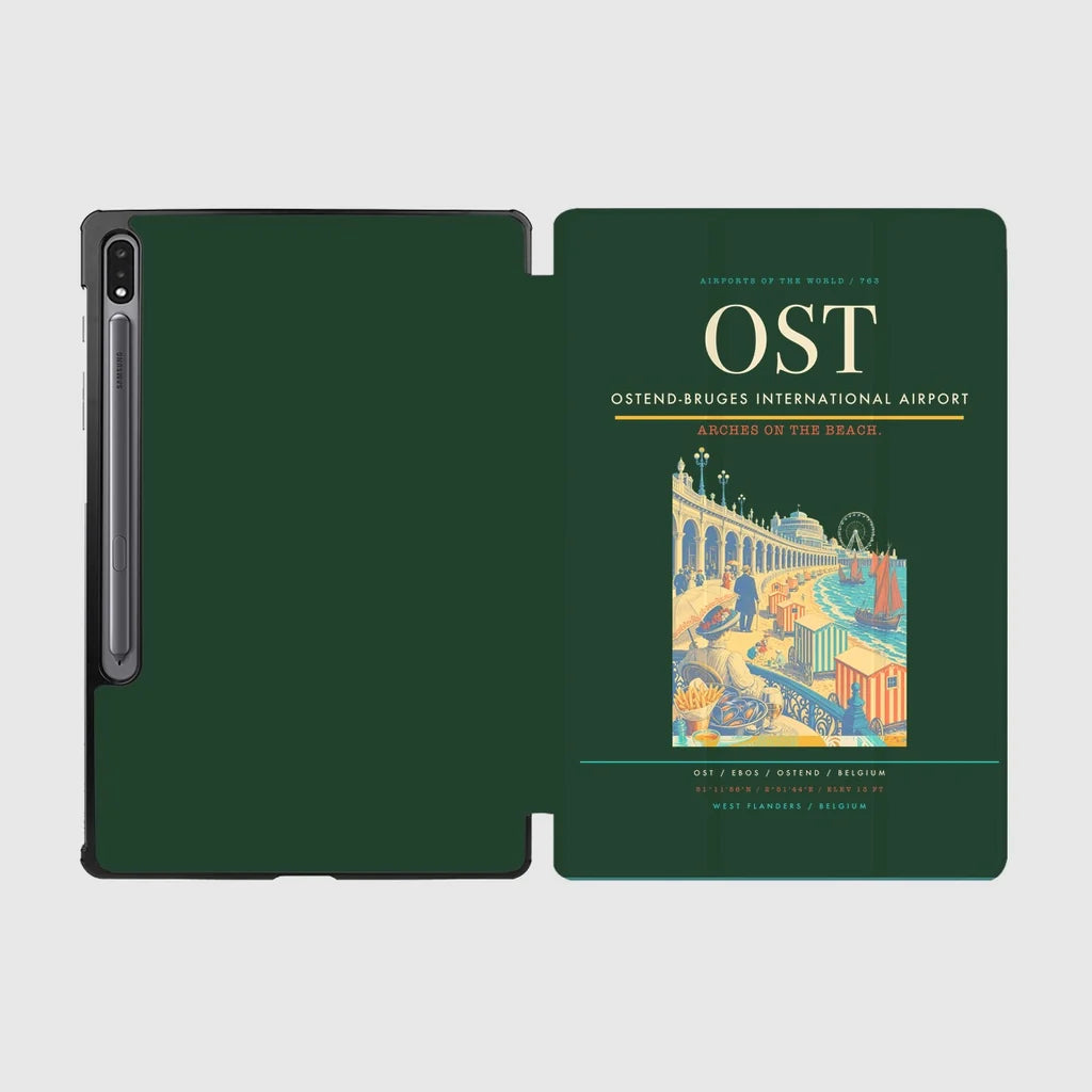 Ostend-Bruges International Airport (OST) design on dark green samsung tablet tablet case