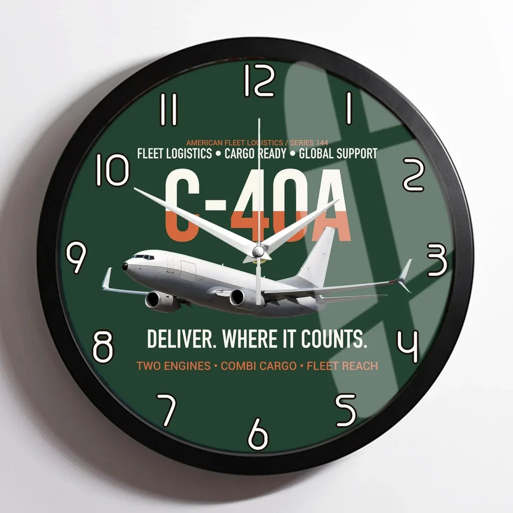 C-40A Clipper Fleet Logistics Ready design on dark green framed wall clock