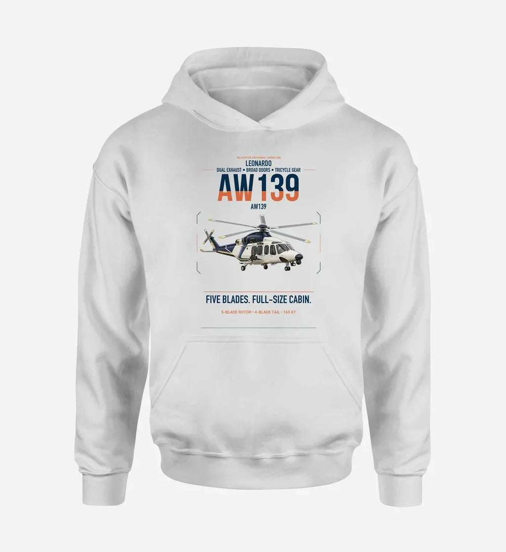 Leonardo AW139 design on white double-side hoodie, single-side print